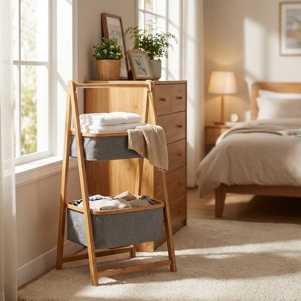 Natural Bamboo 2-Tier Laundry Basket Rack - Brand New NZ Stock Carousel 7