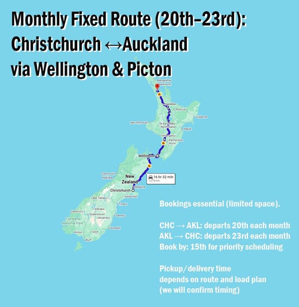 Moving & Transport | Monthly Fixed Route CHCH-AKL Carousel 1