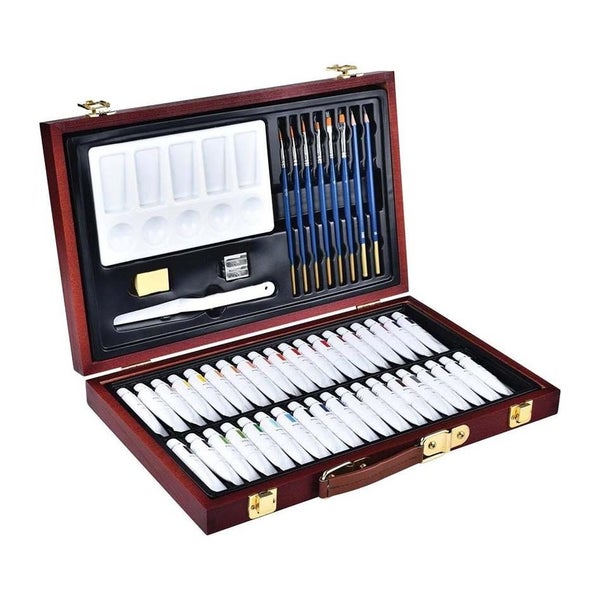 Reeves 51 Pieces Watercolour Art Paint Set In Wooden Box Carousel 1