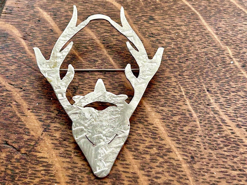 NZ artisan Brooch handmade large stag head deer statement Carousel 1