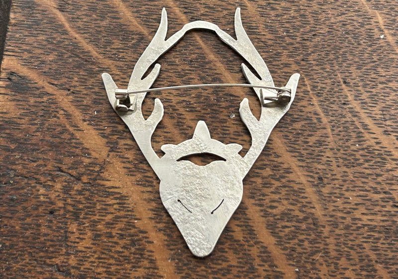 NZ artisan Brooch handmade large stag head deer statement Carousel 2