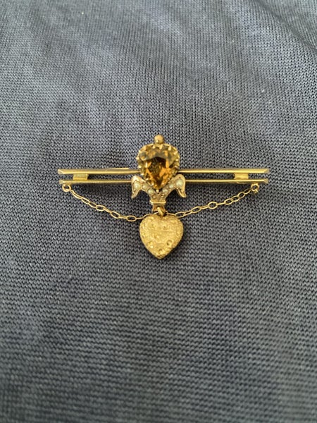 Antique Citrine and seed pearl bar brooch 9 or 15ct gold Carousel 1