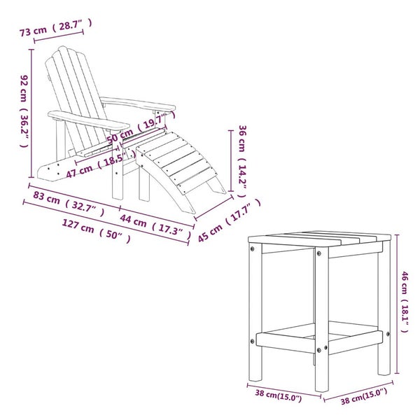 Vida Xl Garden Adirondack Chairs With Footstool & Table Hdpe White Carousel 2