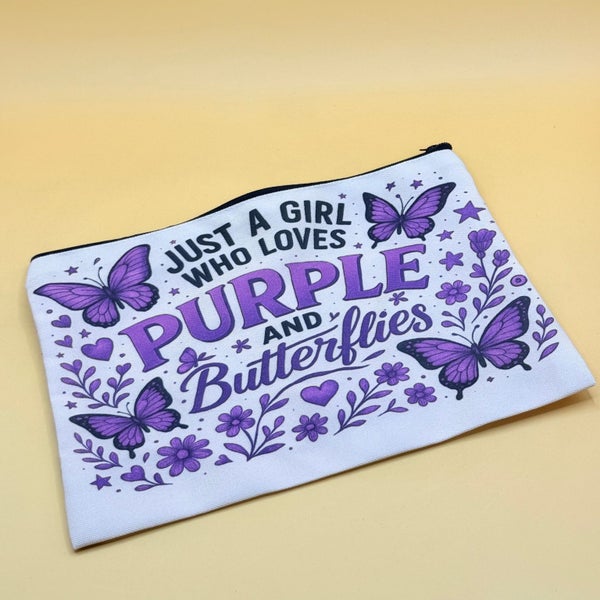 Purple Butterflies Pencil Case Zip Pouch Carousel 1