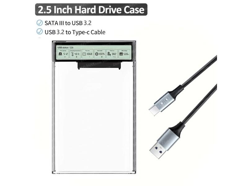 Clear 2.5'' HDD SSD Case USB3.2 Gen2 5Gbps Portable For Laptop Carousel 1