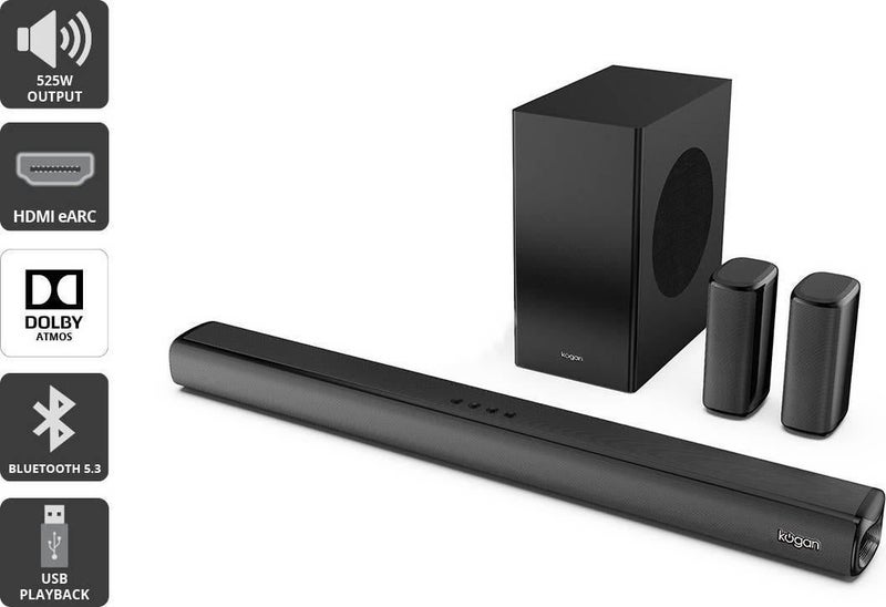Kogan 7.1.2 Channel 525W Dolby Atmos Soundbar with Subwoofer & Rear Speakers Carousel 1