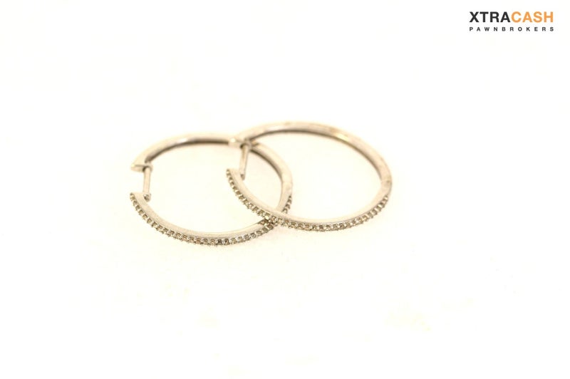 9ct White Gold and Diamond Hoop Earrings Carousel 1