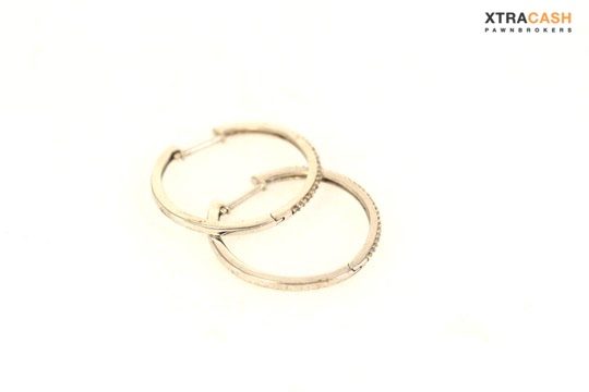 9ct White Gold and Diamond Hoop Earrings Carousel 2