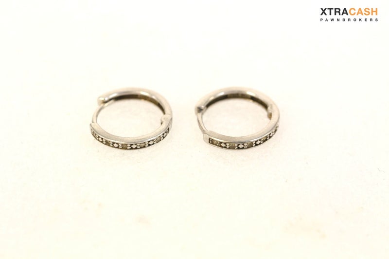 10ct White Gold And Diamond Small Hoop Earrings Carousel 1