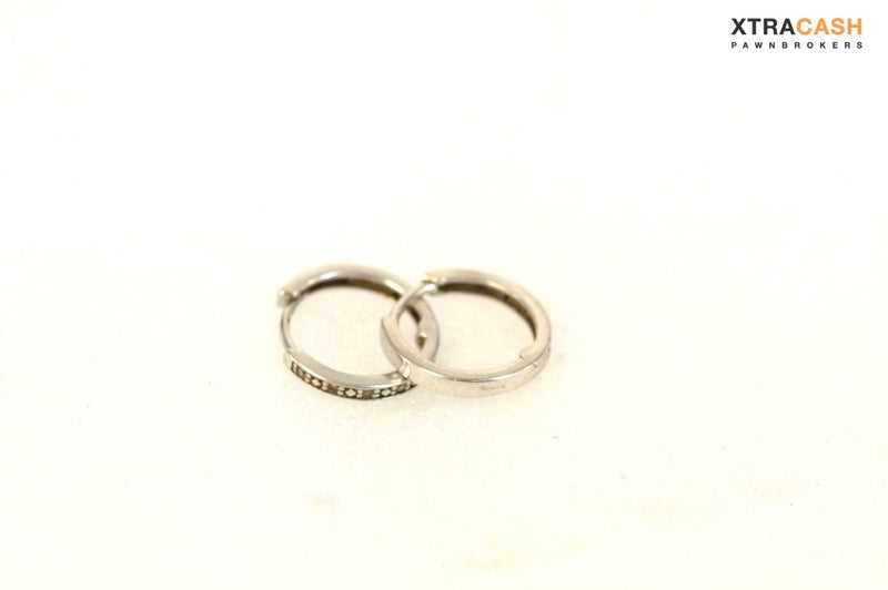 10ct White Gold And Diamond Small Hoop Earrings Carousel 2
