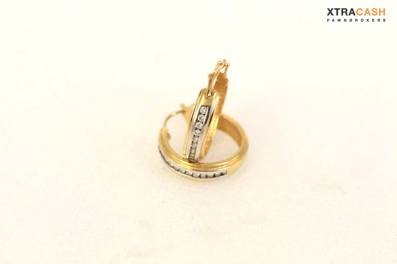 14ct Yellow Gold, White Gold and Diamond Hoop Earrings Carousel 2