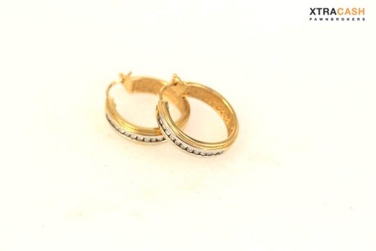 14ct Yellow Gold, White Gold and Diamond Hoop Earrings Carousel 3
