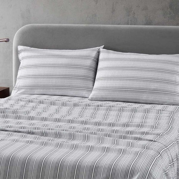 Kenneth Cole Lexington Stripe Sheet Set Black & White King 4pce Carousel 1