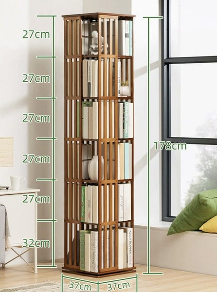 Bamboo Bookshelf 6 Tier 360 Degree Rotating Carousel 2