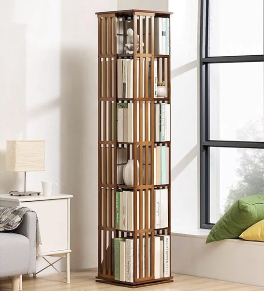 Bamboo Bookshelf 6 Tier 360 Degree Rotating Carousel 1