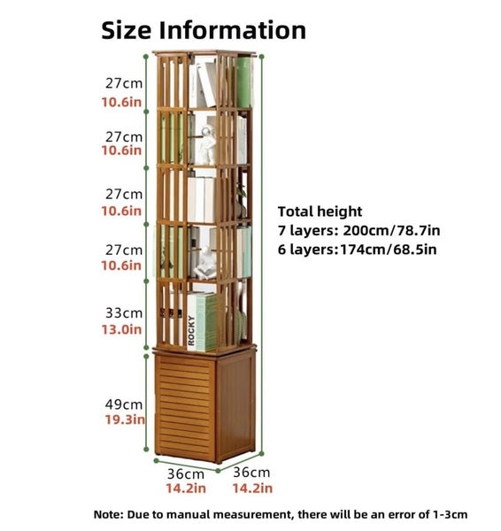 Bamboo Bookshelf 7 Tier 360 Degree Rotating Carousel 5