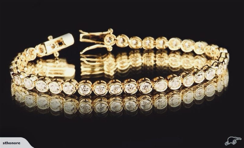 STUNNING 18CT BEZEL SET SIM DIAMOND 18KGB TENNIS BRACELET *NO RES* Carousel 1