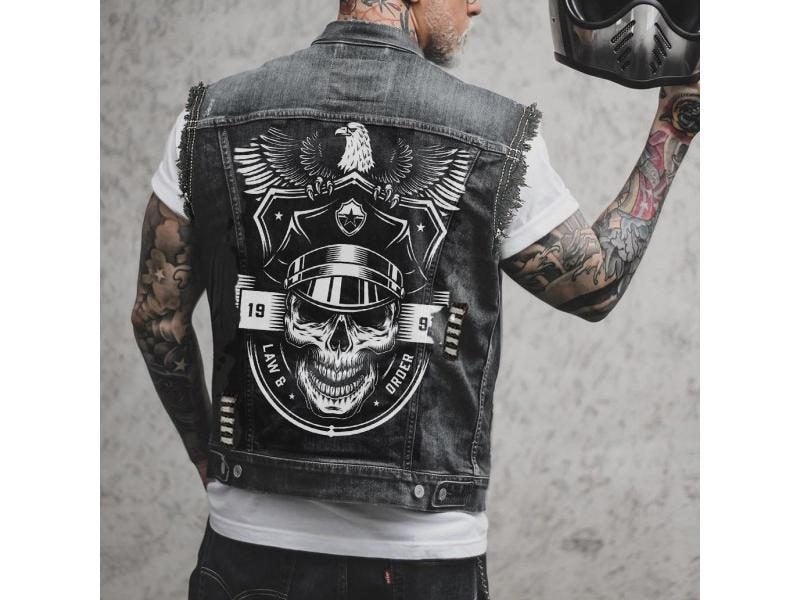 Men's Punk Eagle Print Sleeveless Denim Motorcycle Jacket Carousel 2