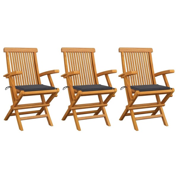 Vida Xl Garden Chairs With Anthracite Cushions 3 Pcs Solid Teak Wood Carousel 1