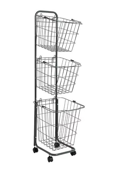 3 Tier Laundry Cart With Wheels Laundry Clothes Basket Black Carousel 1