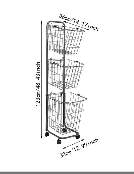 3 Tier Laundry Cart With Wheels Laundry Clothes Basket Black Carousel 2