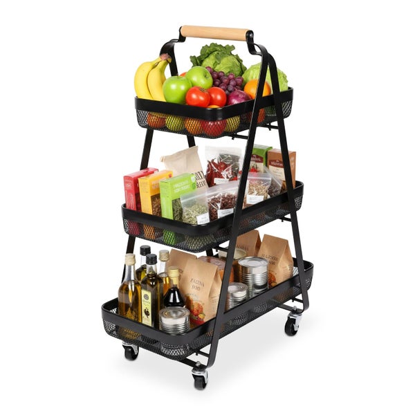 3 Tier Storage Trolley Organiser/Shelf Rack w/Wheels Black Carousel 2