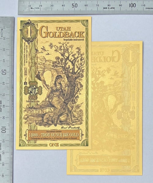 One Utah 2023 Goldback .999 Gold Bullion Foil Note, (24k). Carousel 2