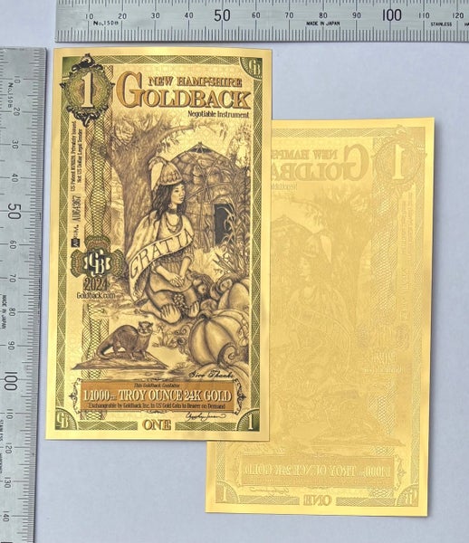 One New Hampshire 2020 Goldback .999 Gold Bullion Foil Note, (24k). Carousel 2