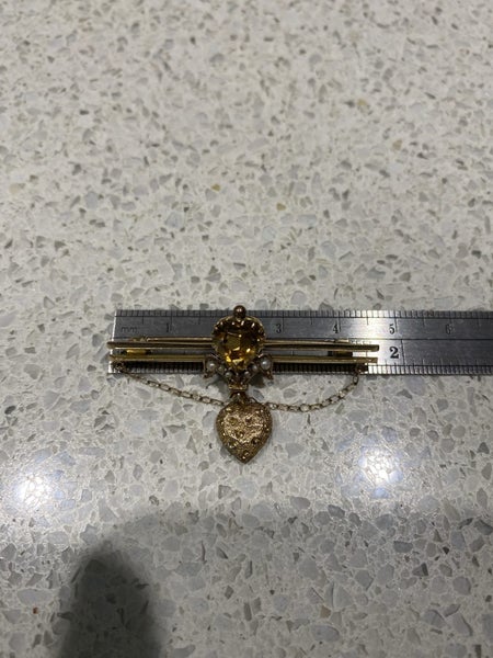 Antique Citrine and seed pearl bar brooch 9 or 15ct gold Carousel 6