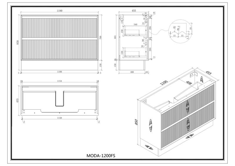Timber Veneer Floor standing vanity 1200 MODA-1200FS Carousel 2