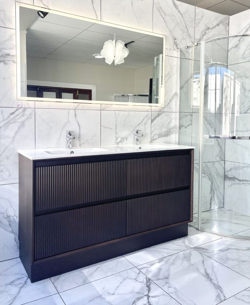 Timber Veneer Floor standing vanity 1500 double basin MODA-1500FS Carousel 1