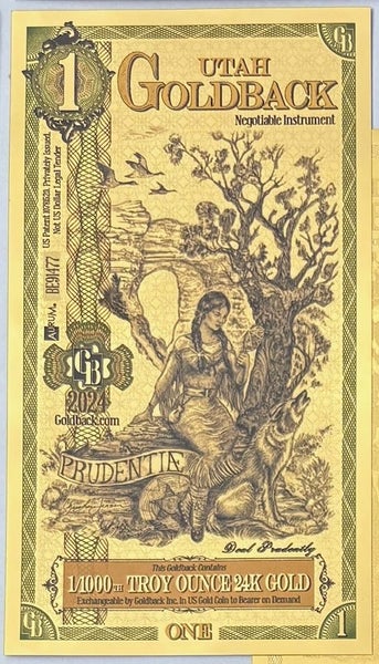 One Utah 2023 Goldback .999 Gold Bullion Foil Note, (24k). Carousel 3