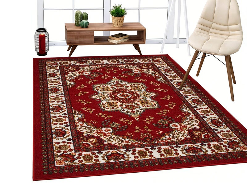 Crystal Velvet Vintage Boho Non Slip Rug for Bedroom Dining Room - Red & S S Carousel 1