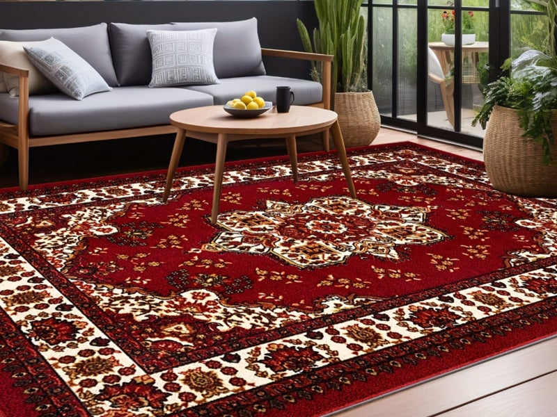 Crystal Velvet Vintage Boho Non Slip Rug for Bedroom Dining Room - Red & S S Carousel 5