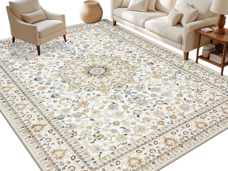 Crystal Velvet Vintage Boho Non Slip Rug for Bedroom Dining Room - Off-White&S S Carousel 1