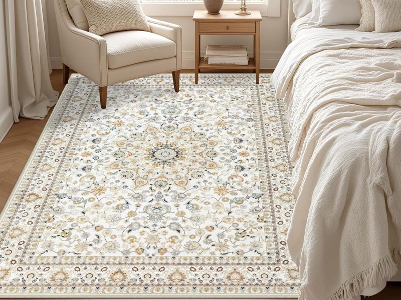 Crystal Velvet Vintage Boho Non Slip Rug for Bedroom Dining Room - Off-White&S S Carousel 5