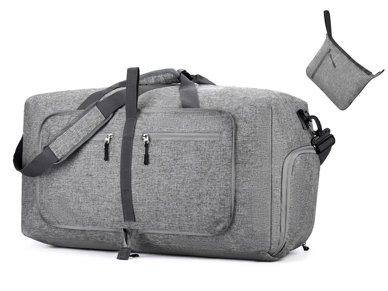 Foldable Travel Duffel Bag Carry On Shoulder Bag With Shoe Compartment Grey Carousel 1