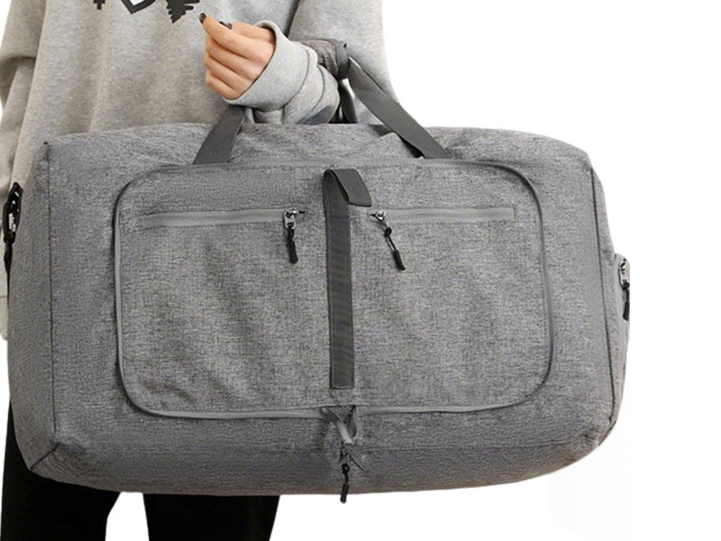 Foldable Travel Duffel Bag Carry On Shoulder Bag With Shoe Compartment Grey Carousel 2