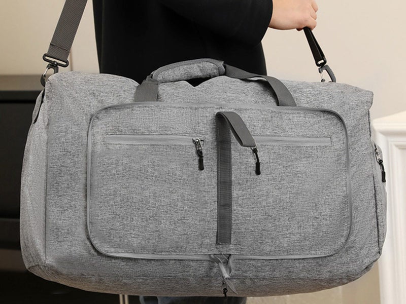 Foldable Travel Duffel Bag Carry On Shoulder Bag With Shoe Compartment Grey Carousel 4
