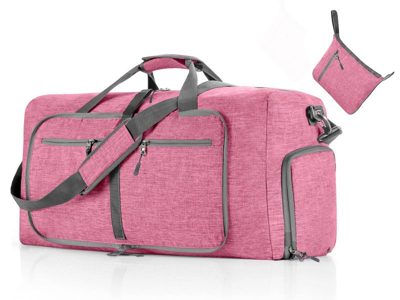 Foldable Travel Duffel Bag Carry On Shoulder Bag With Shoe Compartment Pink Carousel 1
