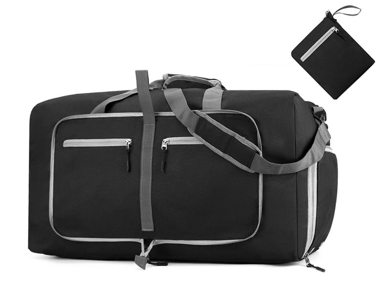 Foldable Travel Duffel Bag Carry On Shoulder Bag With Shoe Compartment Black Carousel 1
