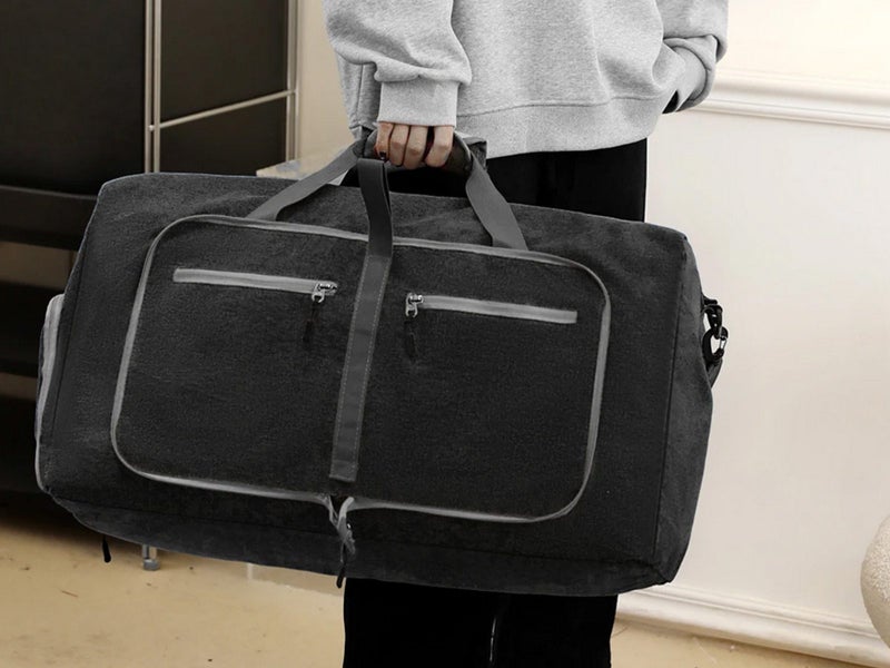 Foldable Travel Duffel Bag Carry On Shoulder Bag With Shoe Compartment Black Carousel 4