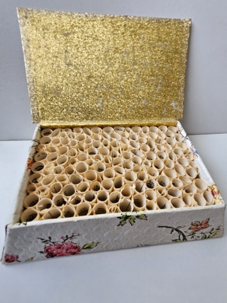 Antique PROMISE BOX full of Scripture Scrolls Pickering & Inglis ltd Carousel 1