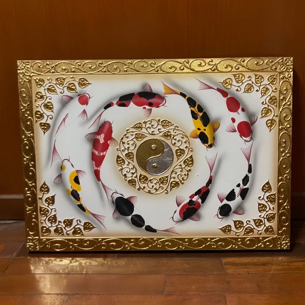 A painting of nine koi fish Ying-Yang symbol on Canvas Carousel 5
