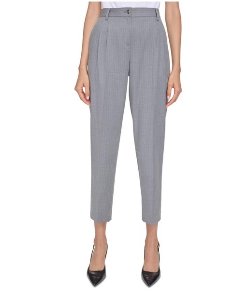 Calvin Klein Womens Pleat Front Pinstripe Casual Trouser Pants Carousel 1