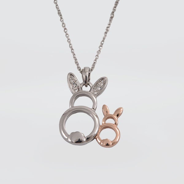 Rhodium Rose Gold Bunny Necklace Carousel 1