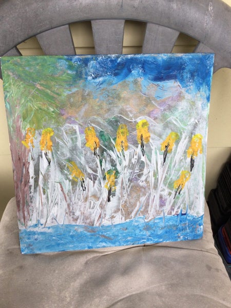 PAINTED ARTWORK OF FLOWERS BY WATER Carousel 1