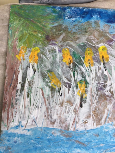 PAINTED ARTWORK OF FLOWERS BY WATER Carousel 2