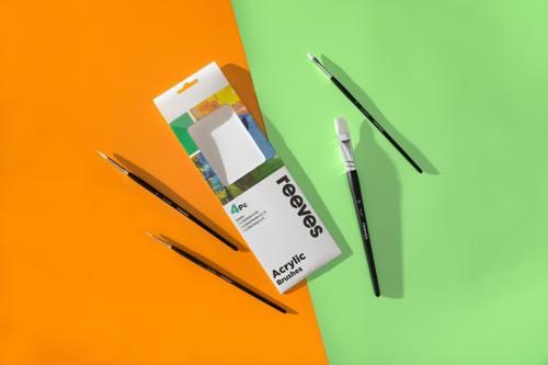 Reeves Acrylic Brush Sets White Synthetic Short Handle 5pc Carousel 4