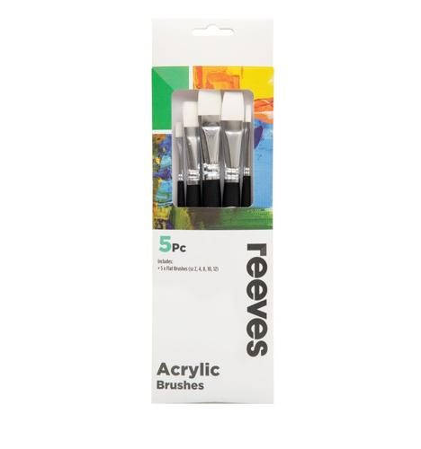 Reeves Acrylic Brush Sets White Synthetic Short Handle 5pc Carousel 1